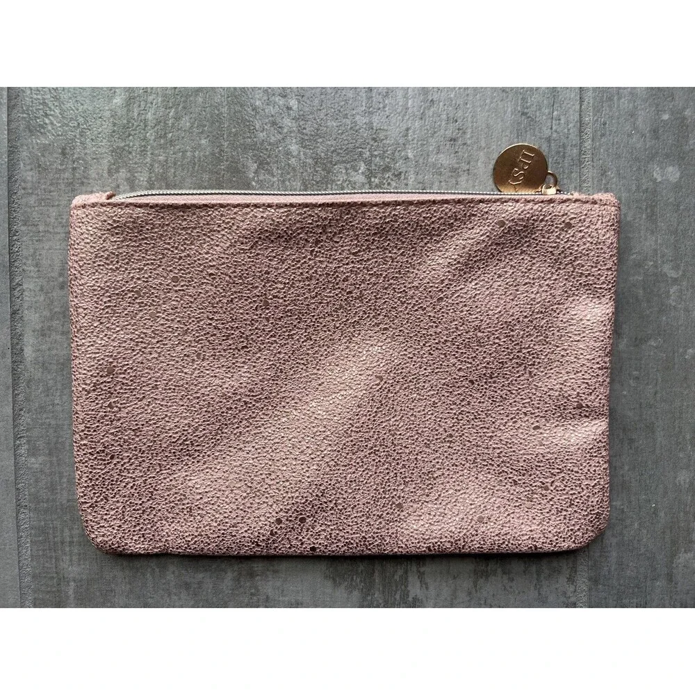Rose Gold Shimmer Metallic Zipper Make Up Bag Case Wallet Clutch Travel Organize